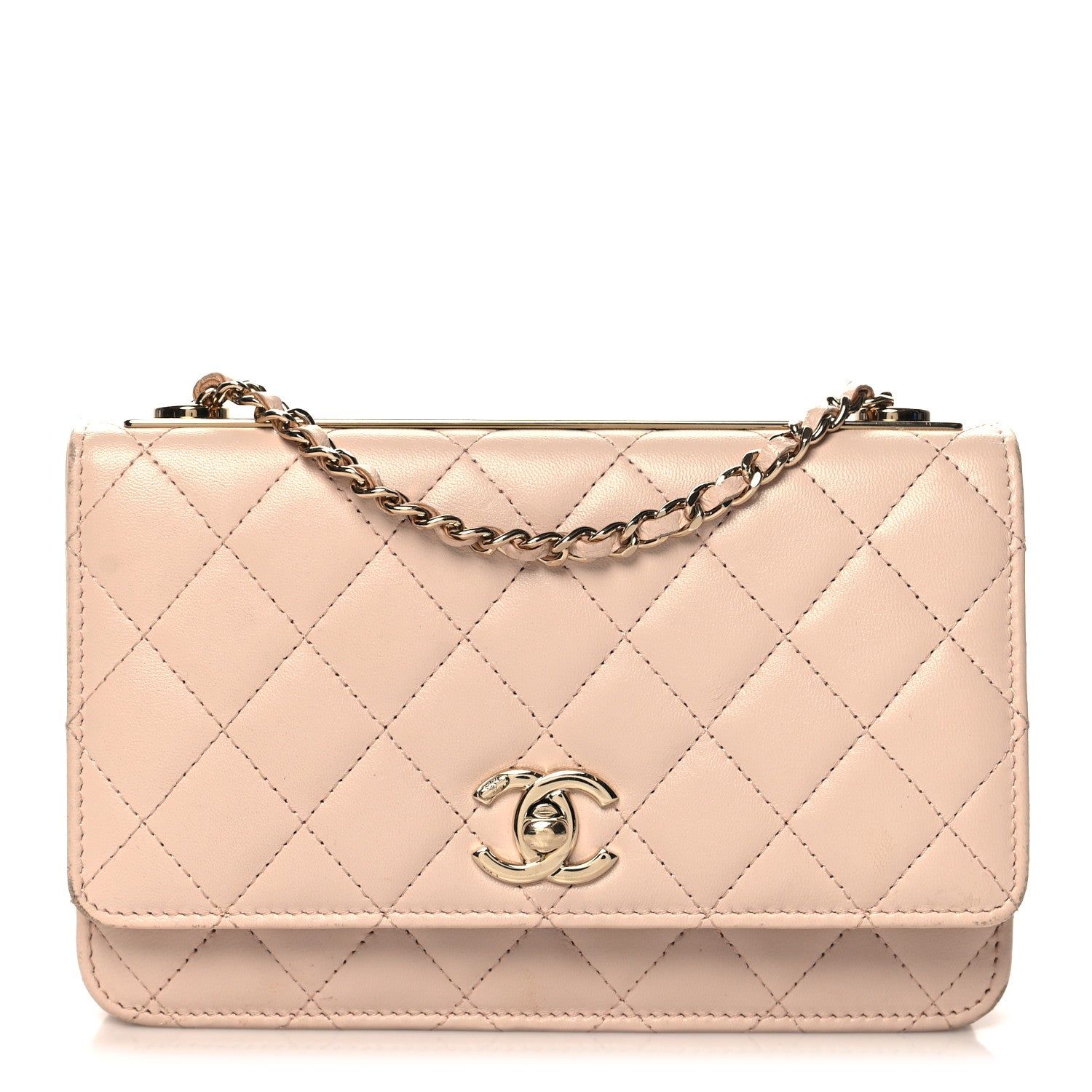 Chanel Lambskin Quilted Trendy CC Wallet On Chain WOC Light Beige 1 of 12