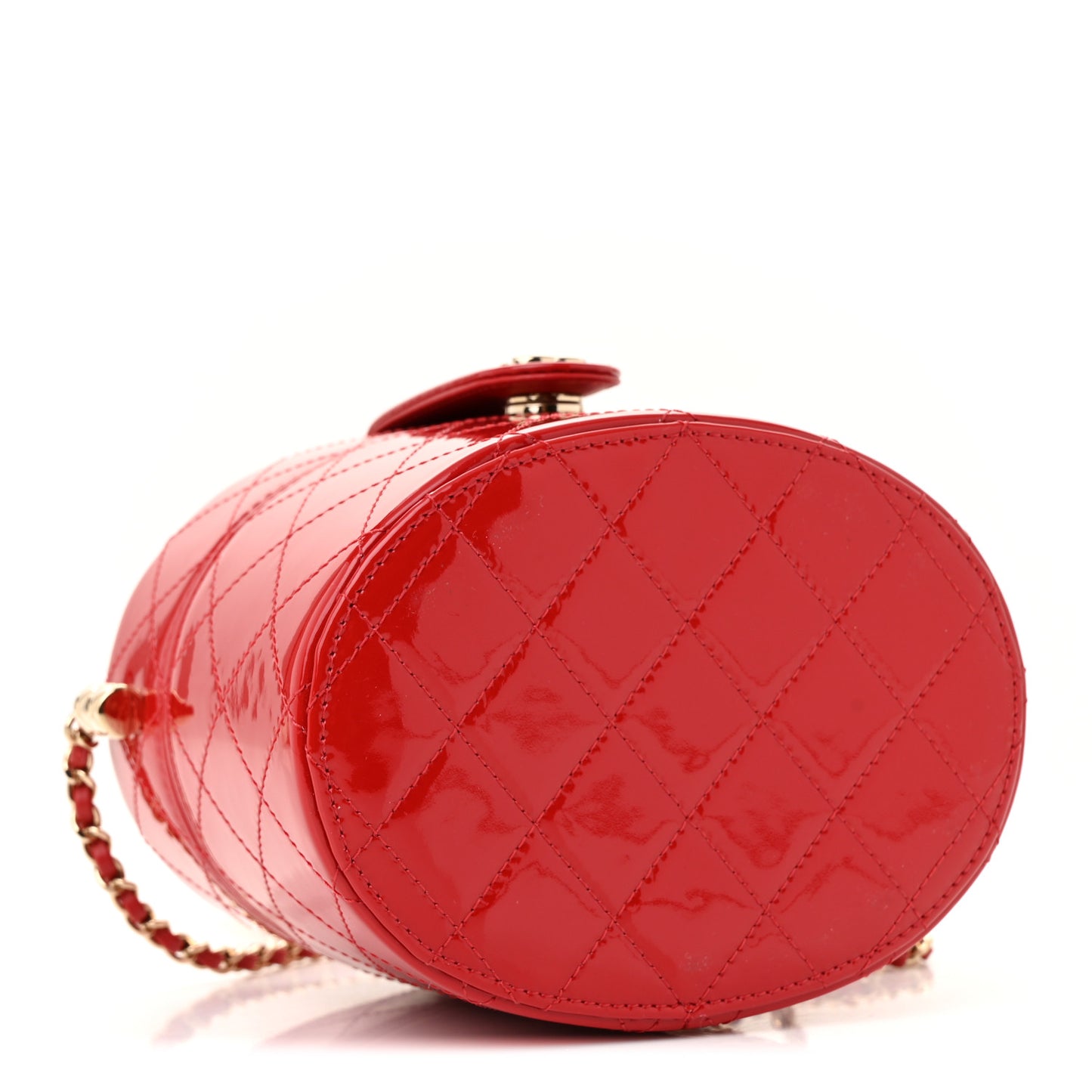 Patent Quilted Small Round Vanity With Chain Red