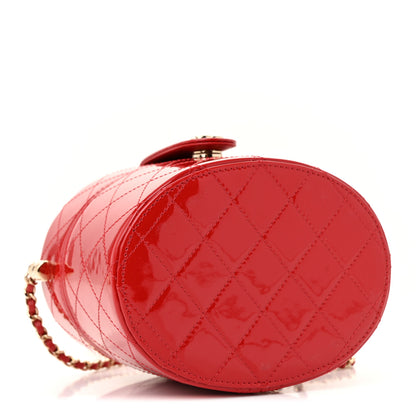 Chanel Patent Quilted Small Round Vanity With Chain Red 4 of 14