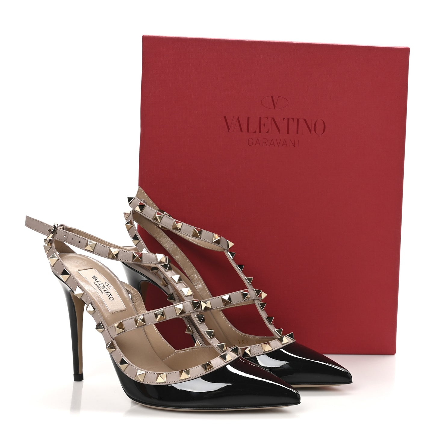 Patent Nappa Rockstud Ankle Strap 100mm Pumps 37.5 Black Poudre