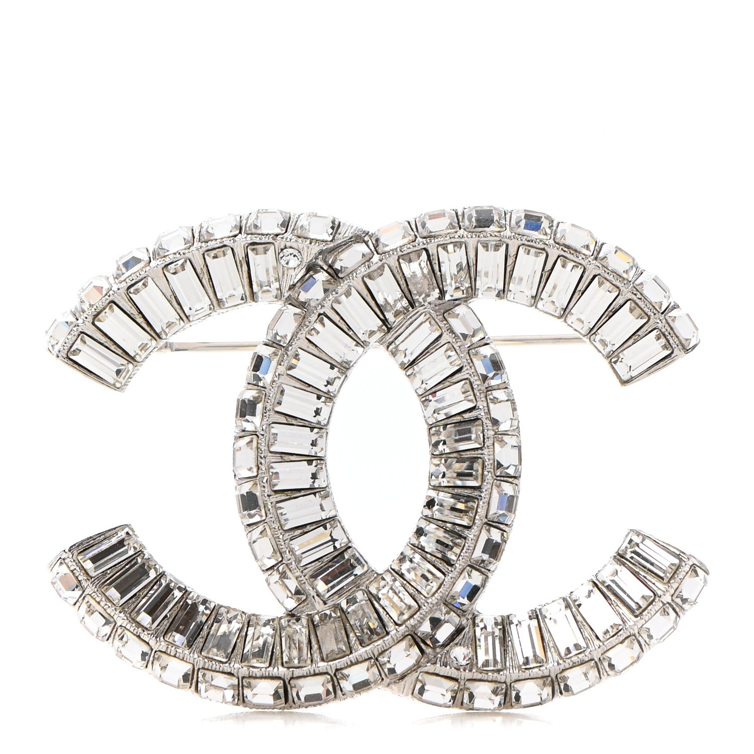 Chanel Baguette Crystal CC Brooch Silver 1 of 5