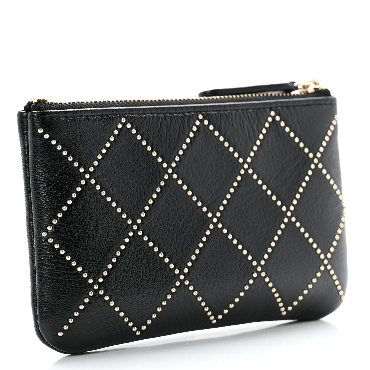 Shiny Lambskin Studded Rock The Diamond CC Small Cosmetic Case Black