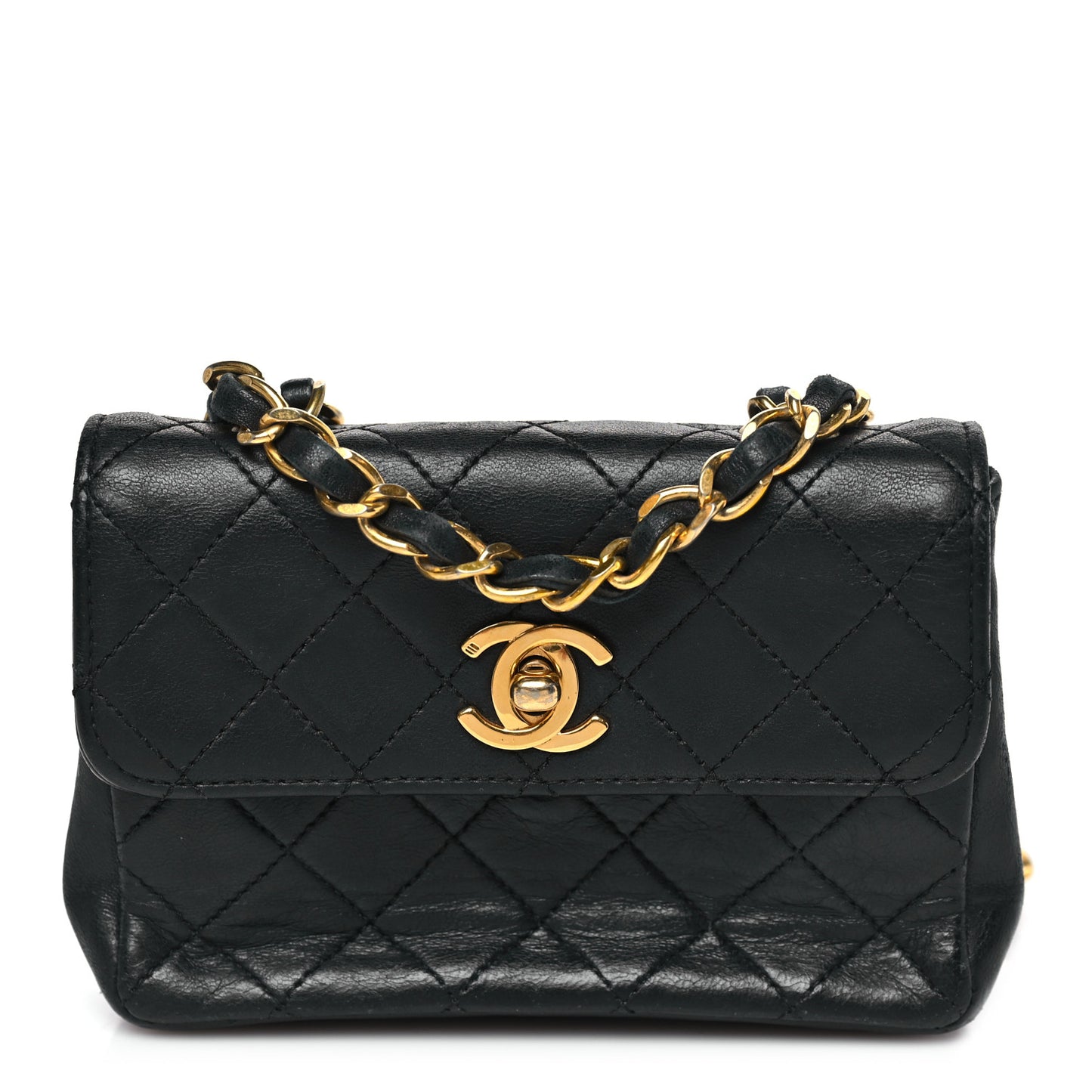 Lambskin Quilted Micro Mini Flap Bag Black