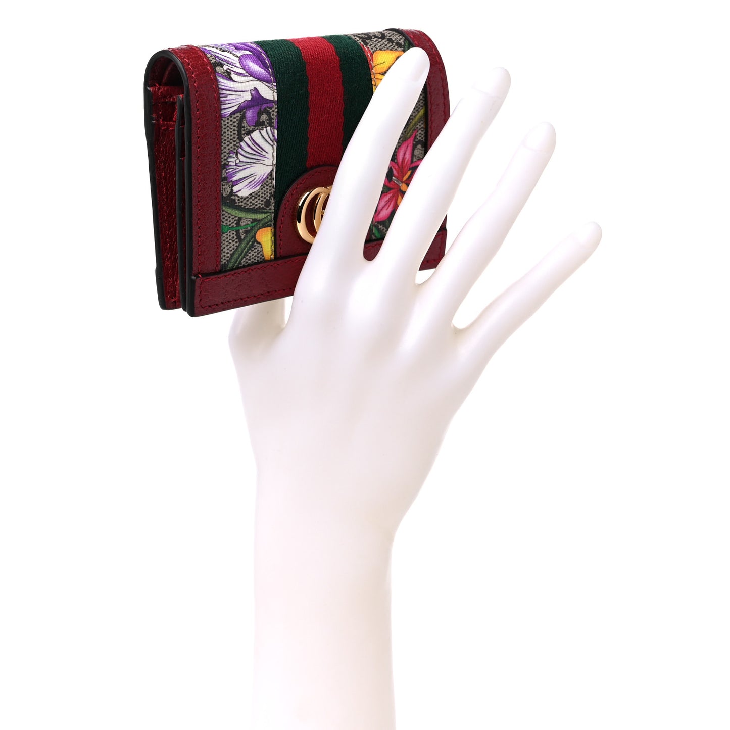 GG Supreme Monogram Flora Web Ophidia Card Case Red