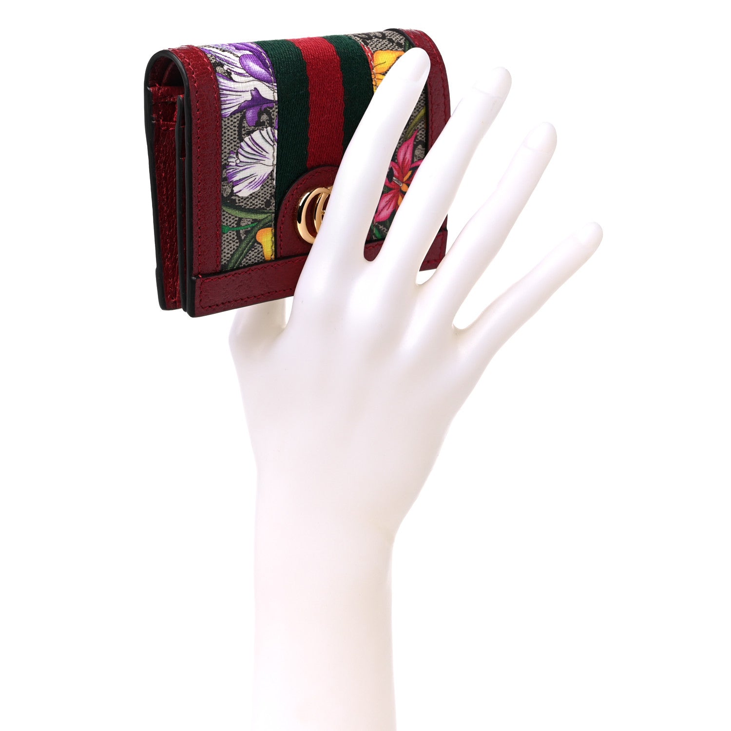 Gucci GG Supreme Monogram Flora Web Ophidia Card Case Red 1 of 11
