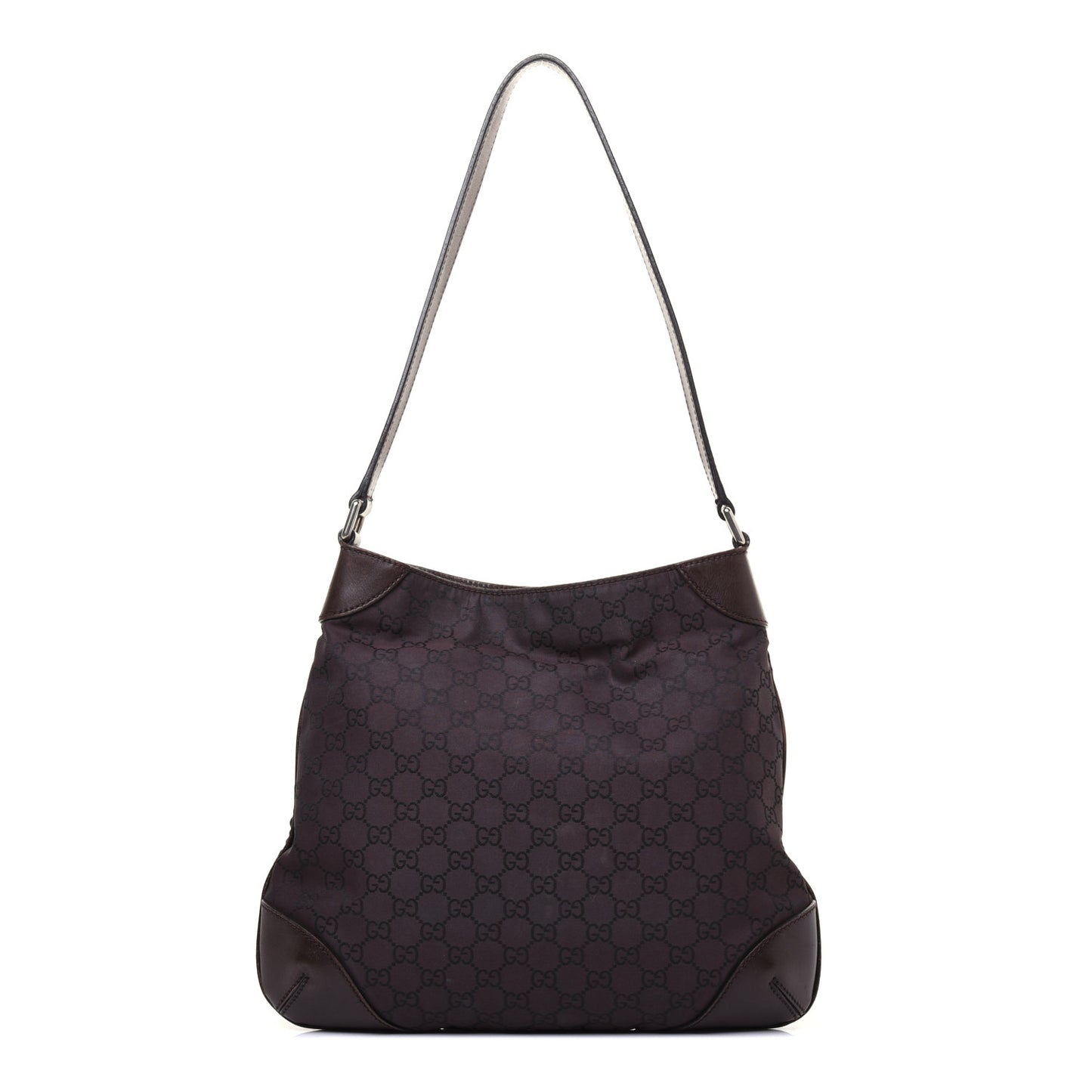 Nylon Monogram Signature Hobo Shoulder Bag Dark Brown