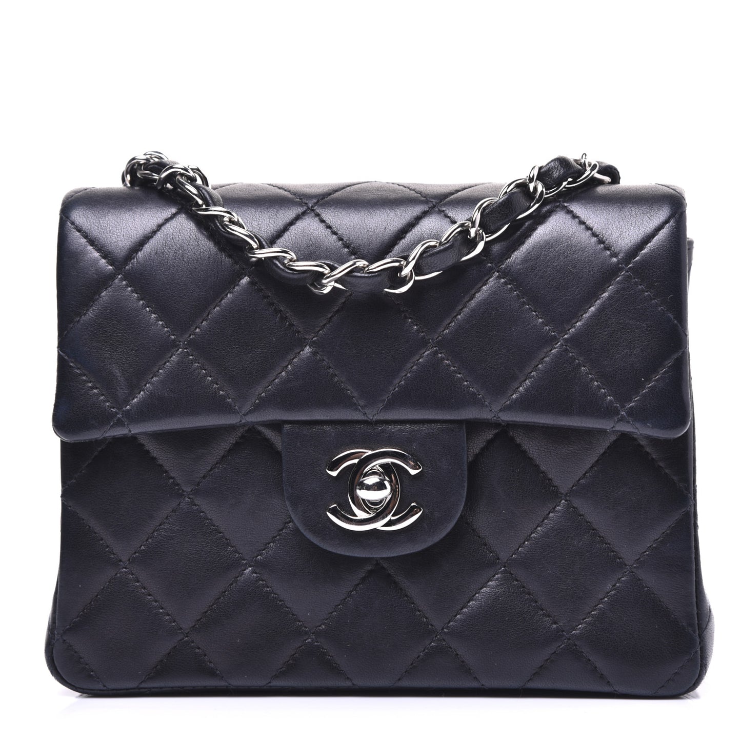 Lambskin Quilted Mini Square Flap Black