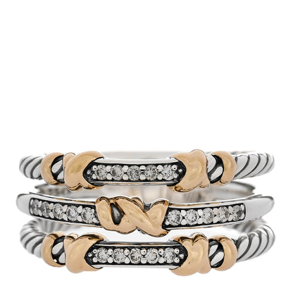 David Yurman Sterling Silver 18K Yellow Gold Diamond Petite Helena Wrap Three Row Ring 60 9 1 of 4