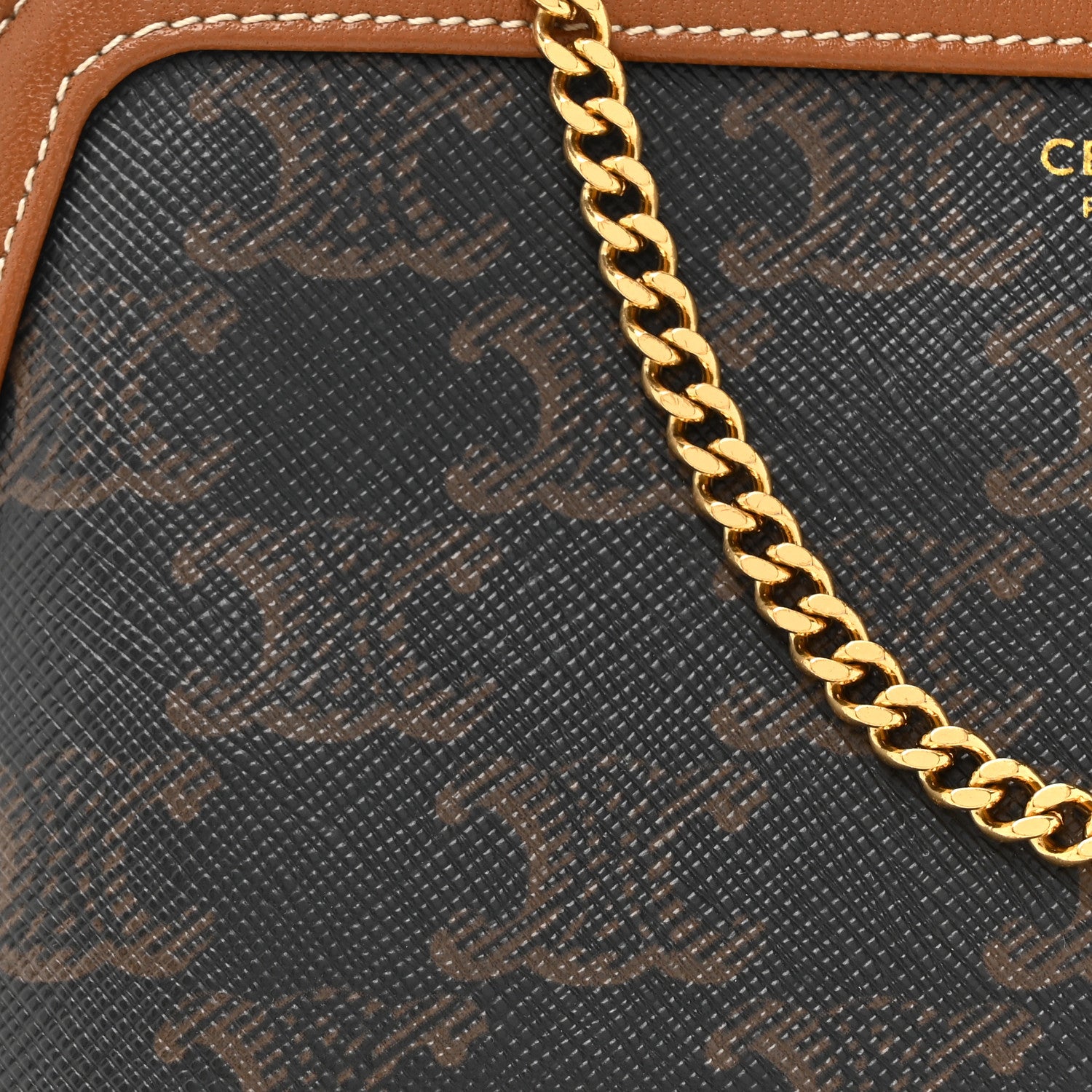 Celine Triomphe Canvas Lambskin Clutch On Chain Tan 8 of 10
