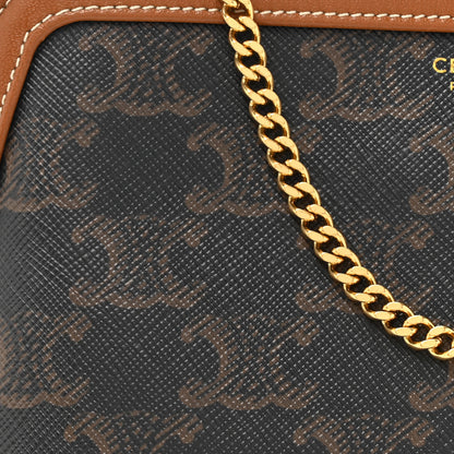 Celine Triomphe Canvas Lambskin Clutch On Chain Tan 8 of 10