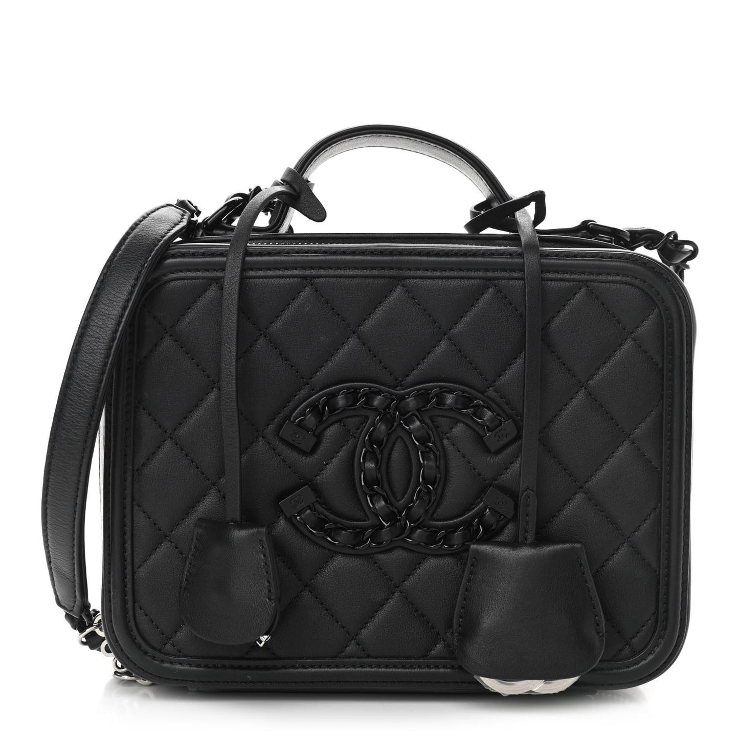 Lambskin Quilted Medium CC Filigree Vanity Case Black