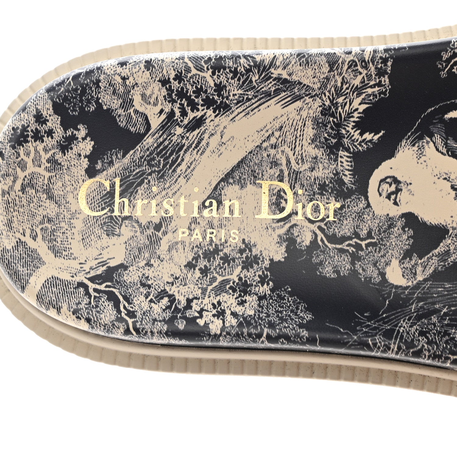 Christian Dior Canvas Toile de Jouy Embroidered Dway 10mm Slide Sandals 36.5 Deep Blue 5 of 9