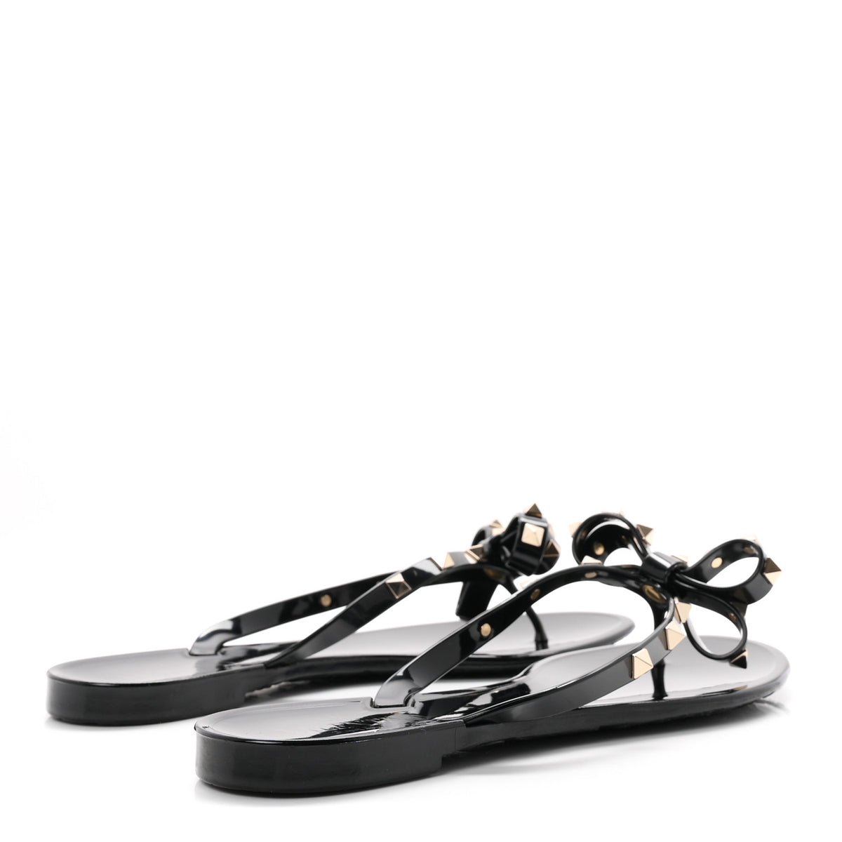 PVC Jelly Rockstud Bow Thong Sandals 40 Black