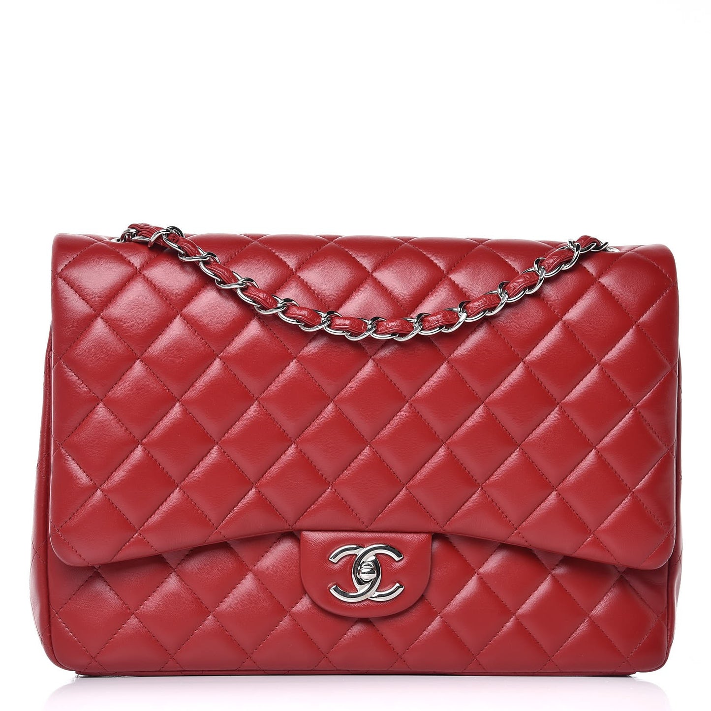 Lambskin Quilted Maxi Double Flap Red