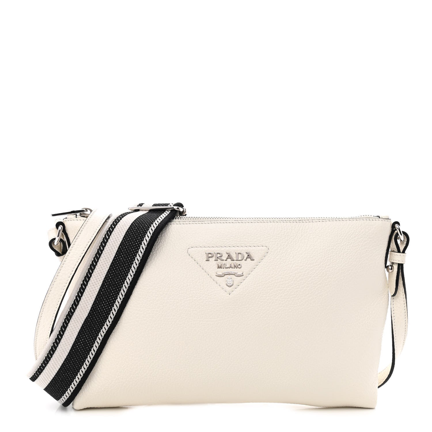 Prada Vitello Daino Soft Zippered Shoulder Bag White 1 of 11