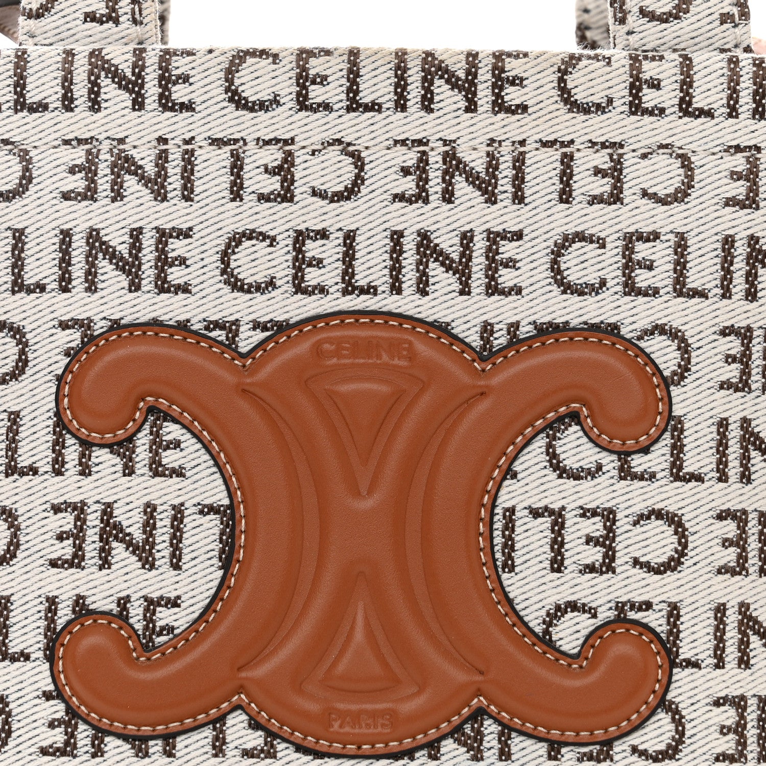 Celine Canvas Calfskin All Over Print Small Cabas Thais White Tan 7 of 11