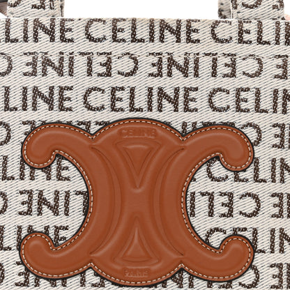 Celine Canvas Calfskin All Over Print Small Cabas Thais White Tan 7 of 11