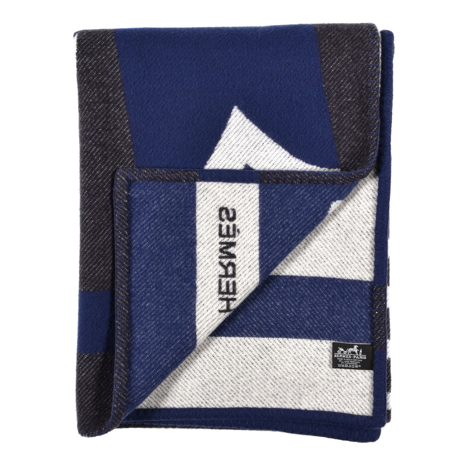 Hermes Cashmere Wool Brandebourgs Blanket Encre 2 of 4