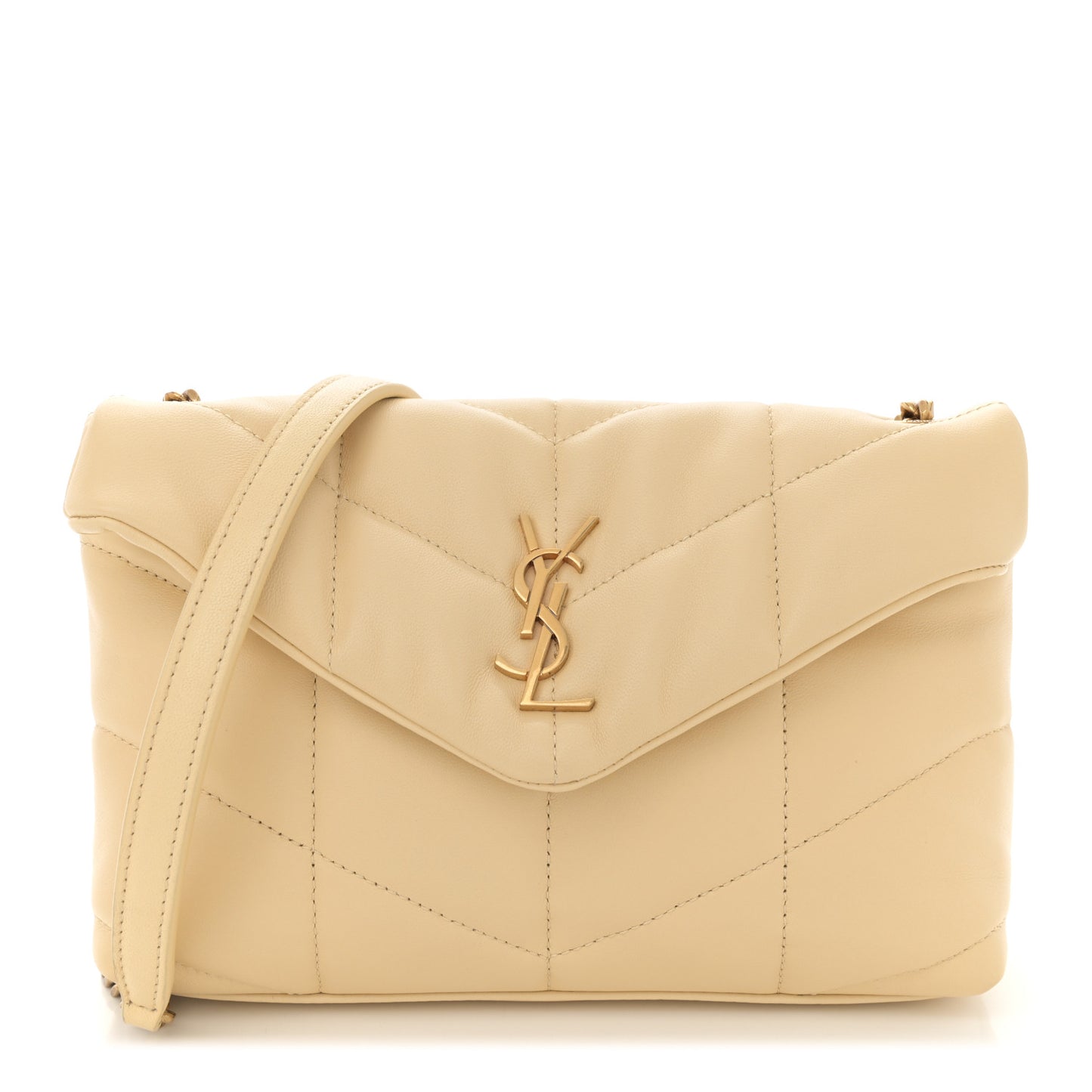 Lambskin Quilted Toy Loulou Puffer Monogram Chain Satchel  Jaune Pale
