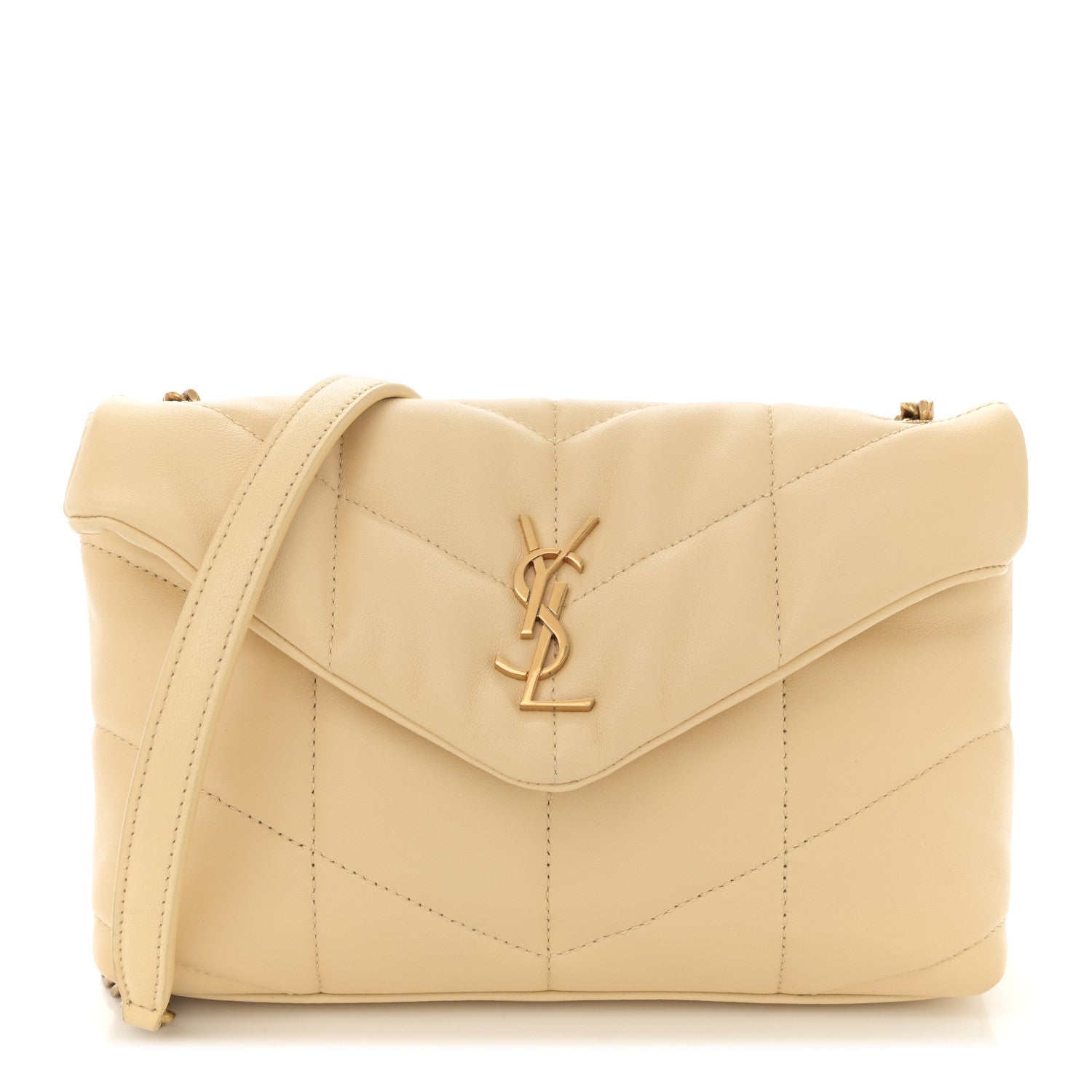 Saint Laurent Lambskin Quilted Toy Loulou Puffer Monogram Chain Satchel  Jaune Pale 1 of 11