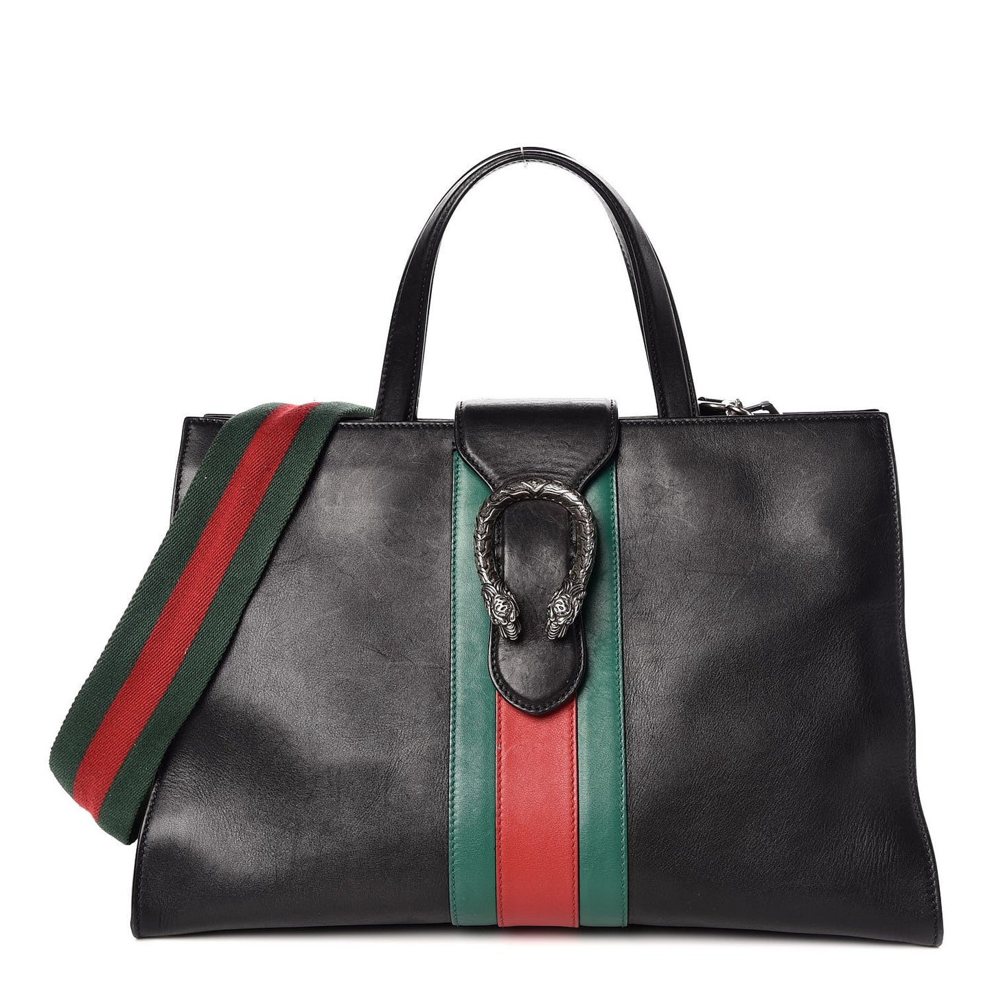 Calfskin Web Stripe Large Dionysus Tote Bag Black