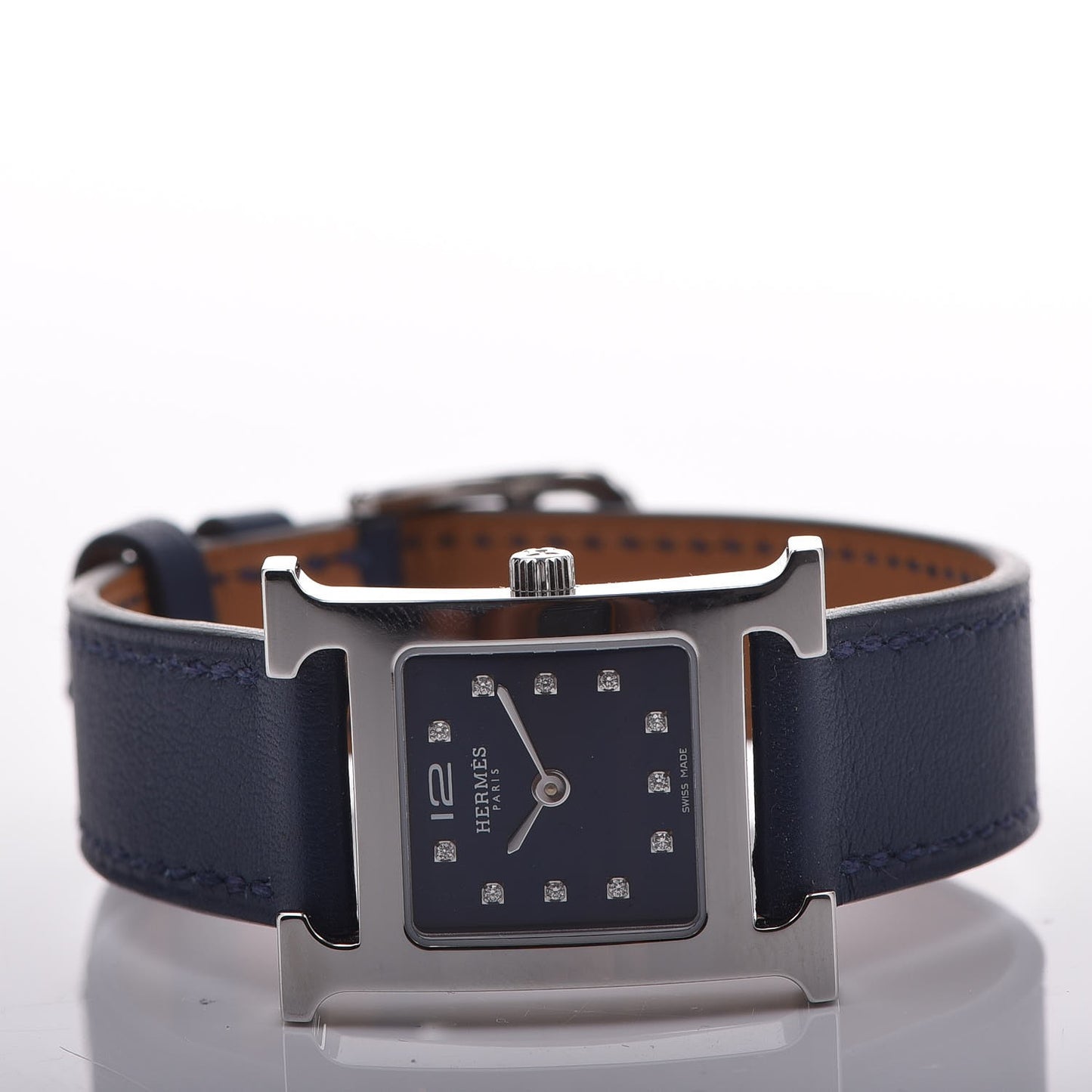 Stainless Steel Swift 21mm Diamond Heure H Hour Quartz Watch Bleu Navy