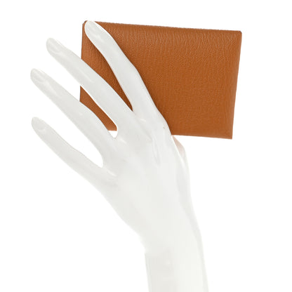 Hermes Chevre Mysore Verso Calvi Duo Card Case Caramel Rose Sakura 2 of 6