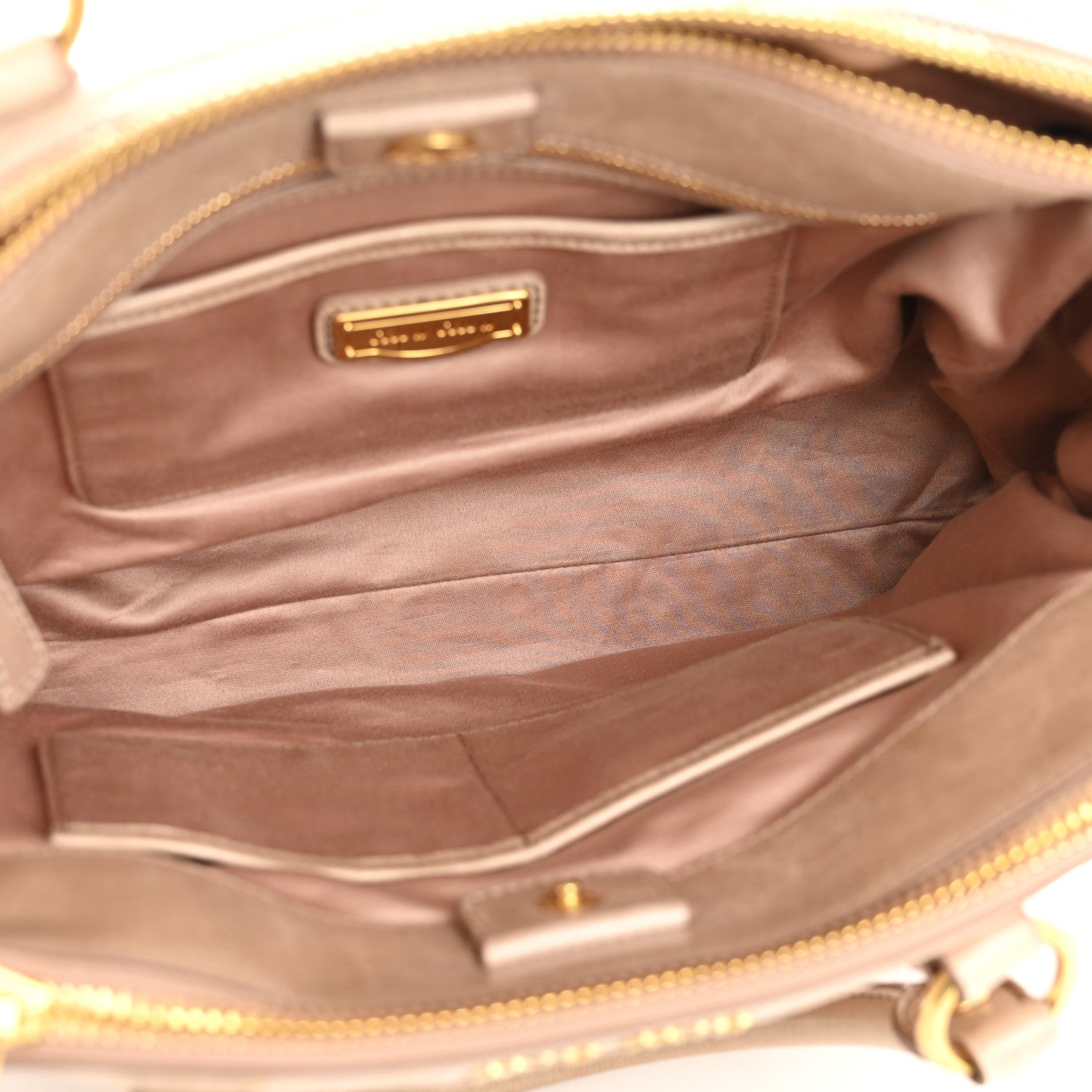 Miu Miu Vitello Shine Double Zip Tote Cammeo 1766990 – FASHIONPHILE