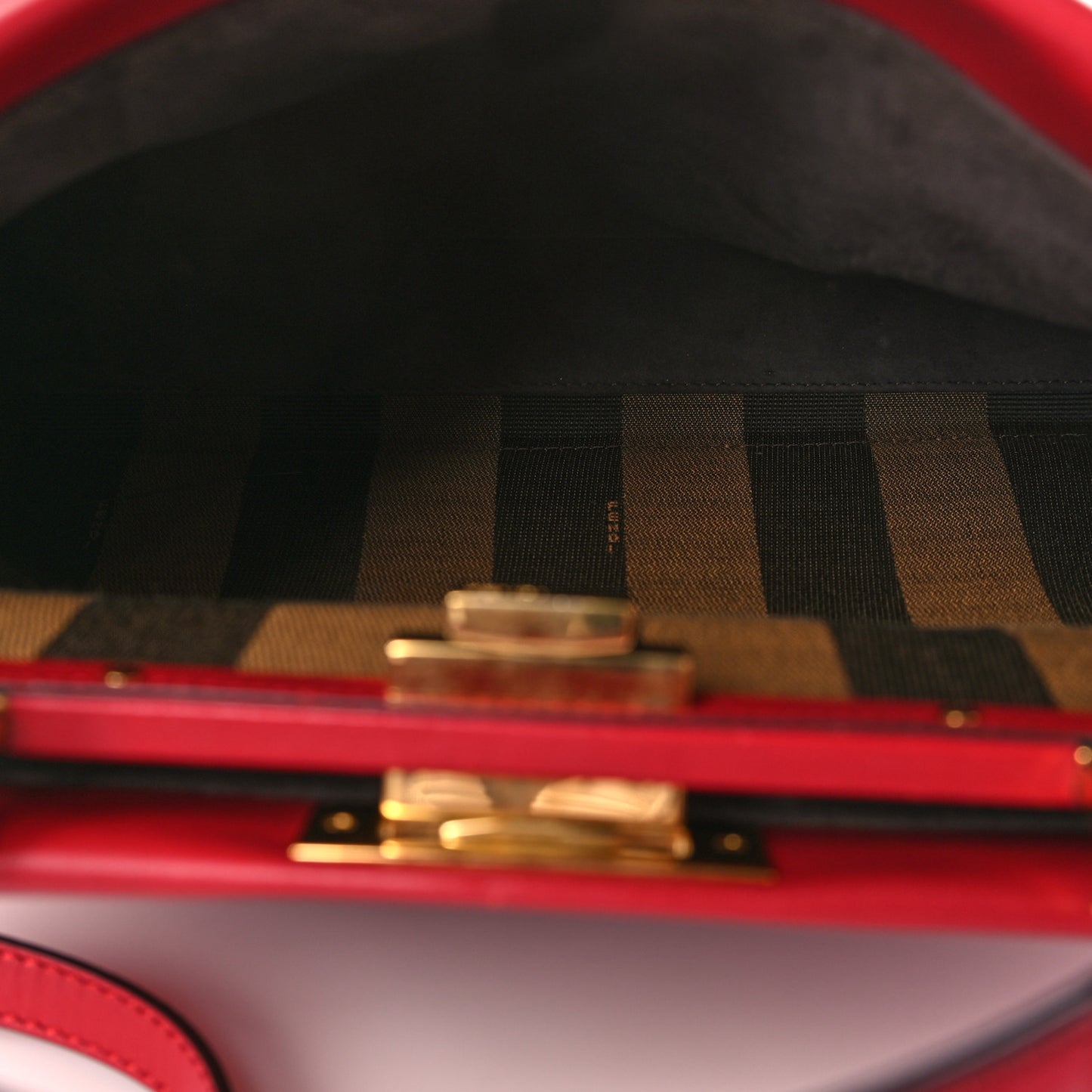 Vitello Morgan Fabric Jacquard Pequin Medium Peekaboo Iconic Satchel Mattone Tobacco Red