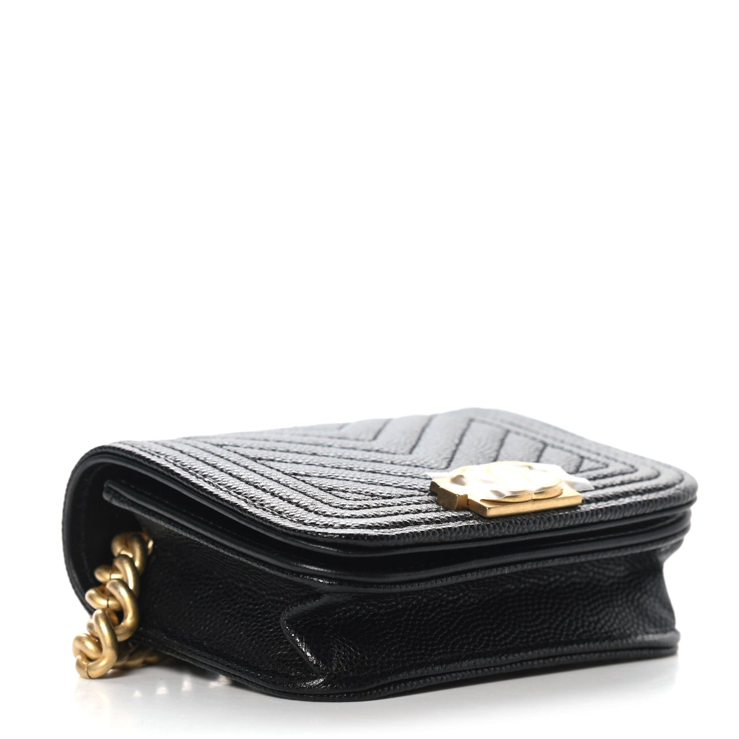 Caviar Chevron Quilted Boy Flap Waist Belt Bag Black