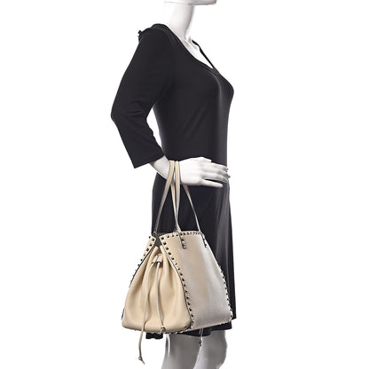 Valentino Garavani Pebbled Calfskin Rockstud Double Handle Cinch Tote Light Ivory 2 of 10