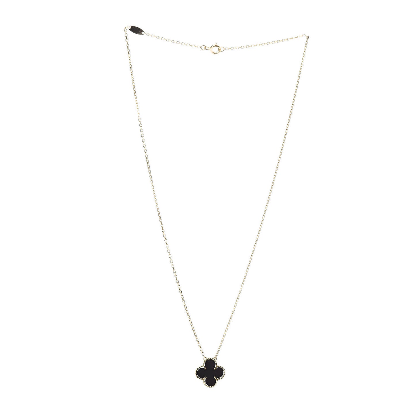 18K Yellow Gold Black Onyx Vintage Alhambra Pendant Necklace