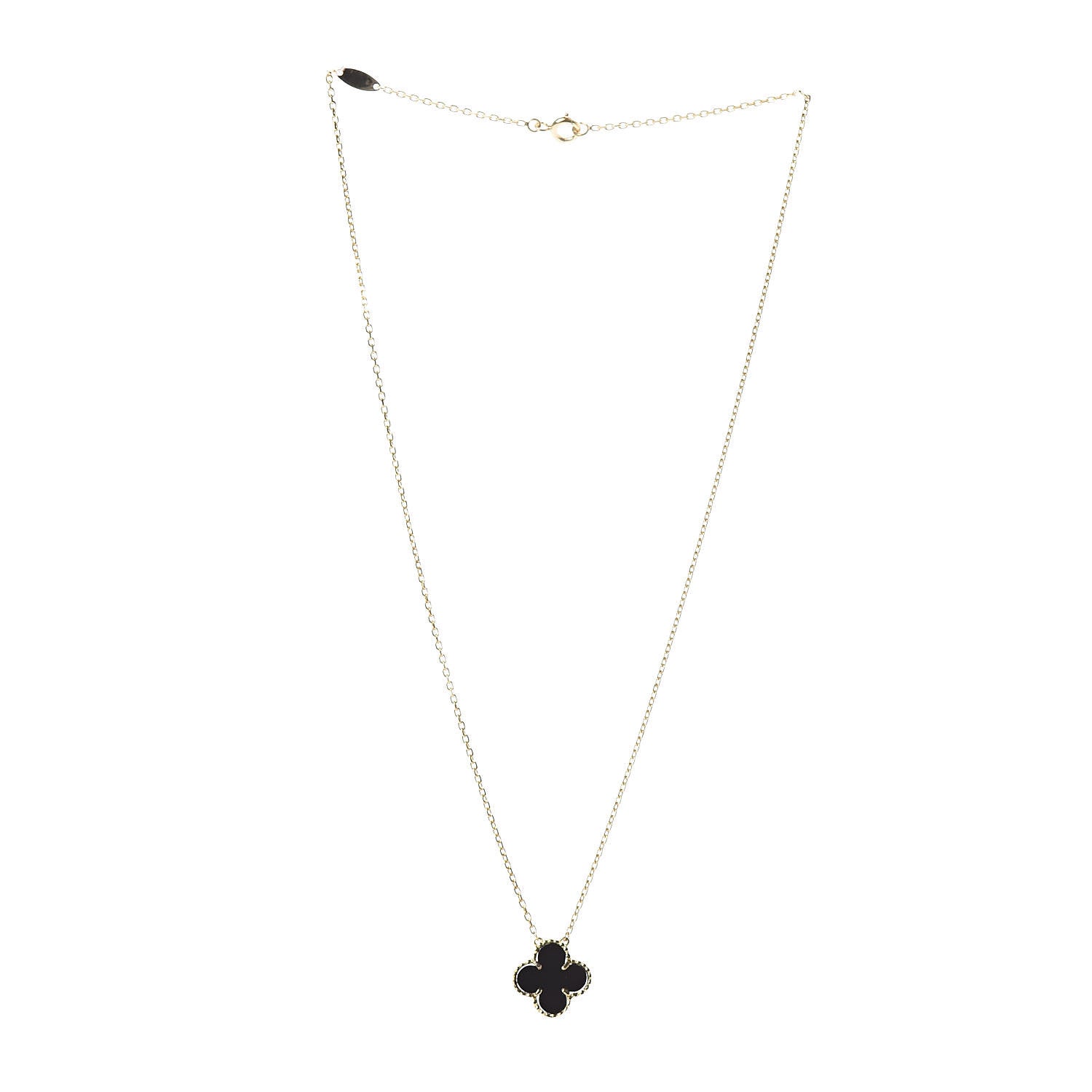 Van Cleef & Arpels 18K Yellow Gold Black Onyx Vintage Alhambra Pendant Necklace 3 of 5