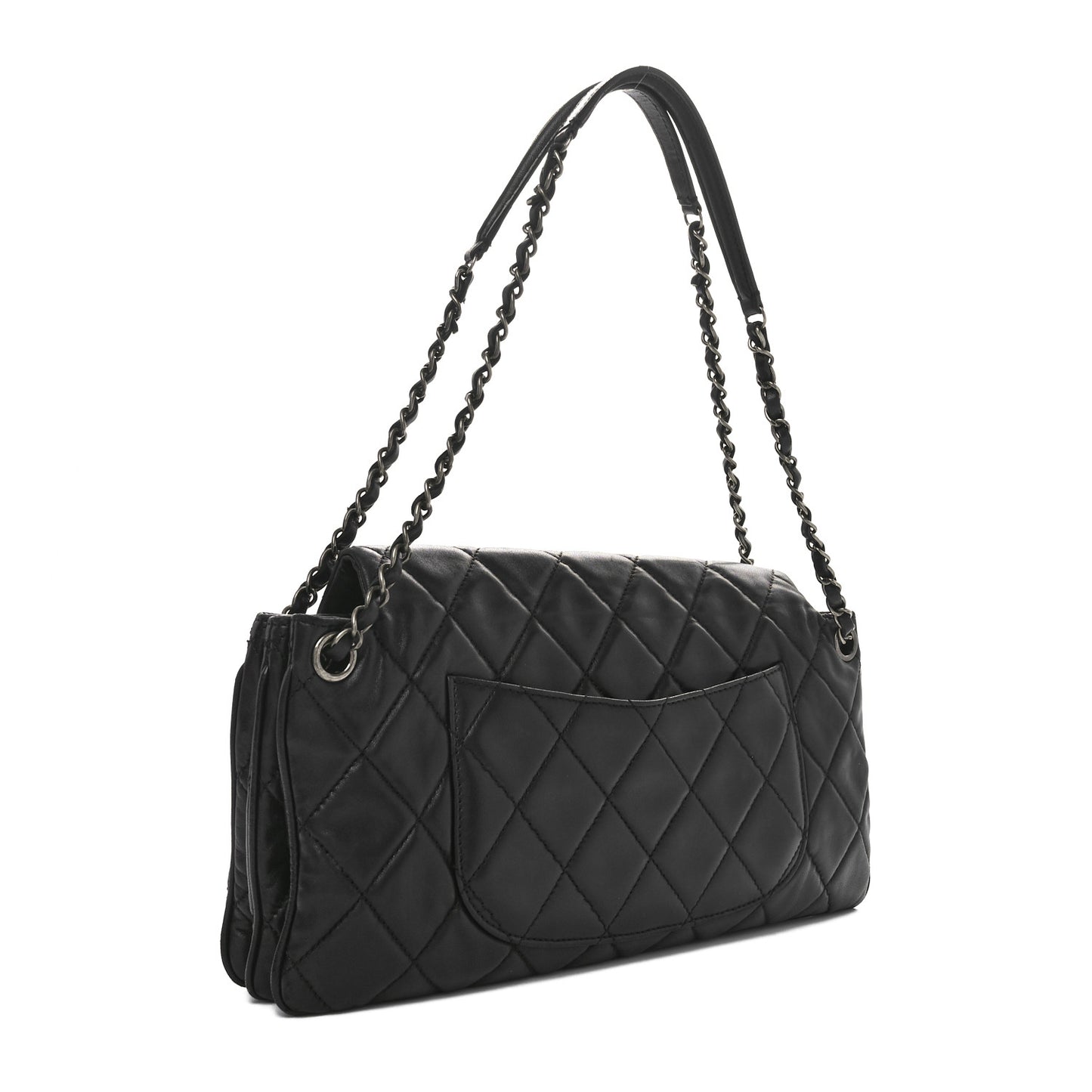 Lambskin Quilted Chanel 3 Accordion Flap Bag Black