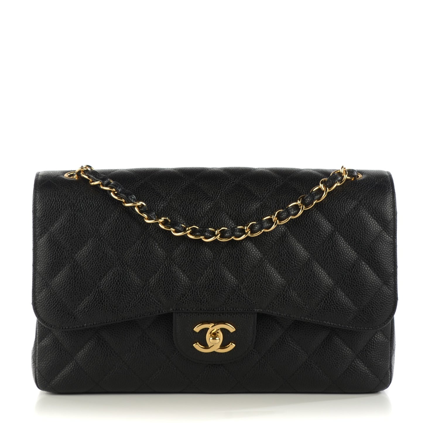 Caviar Quilted Jumbo Double Flap Black