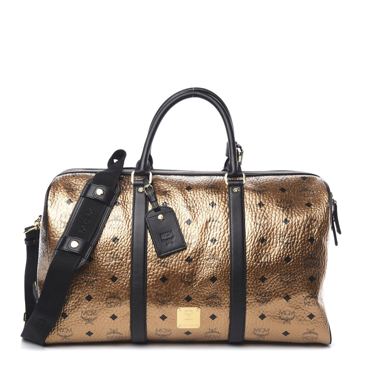 MCM Metallic Visetos Medium Traveler Weekender Bag Gold 1 of 8