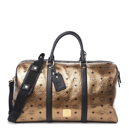 MCM Metallic Visetos Medium Traveler Weekender Bag Gold 1 of 8