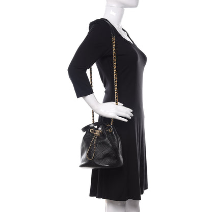 Chanel Shiny Lambskin Quilted Drawstring Bag Black 2 of 11