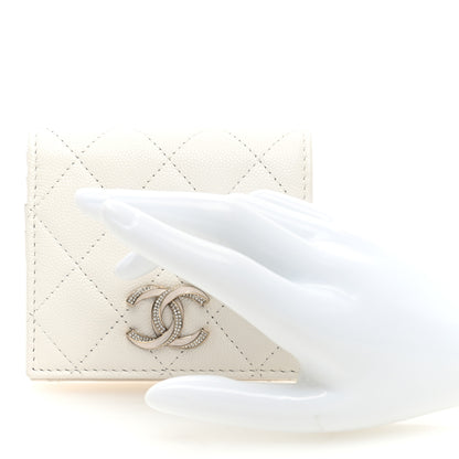 Chanel Caviar Quilted Crystal Enamel Quilted Compact Bifold Wallet White 2 of 7