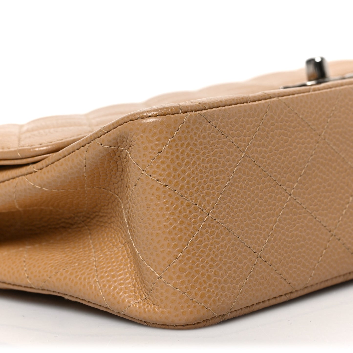 Caviar Quilted Medium Double Flap Beige