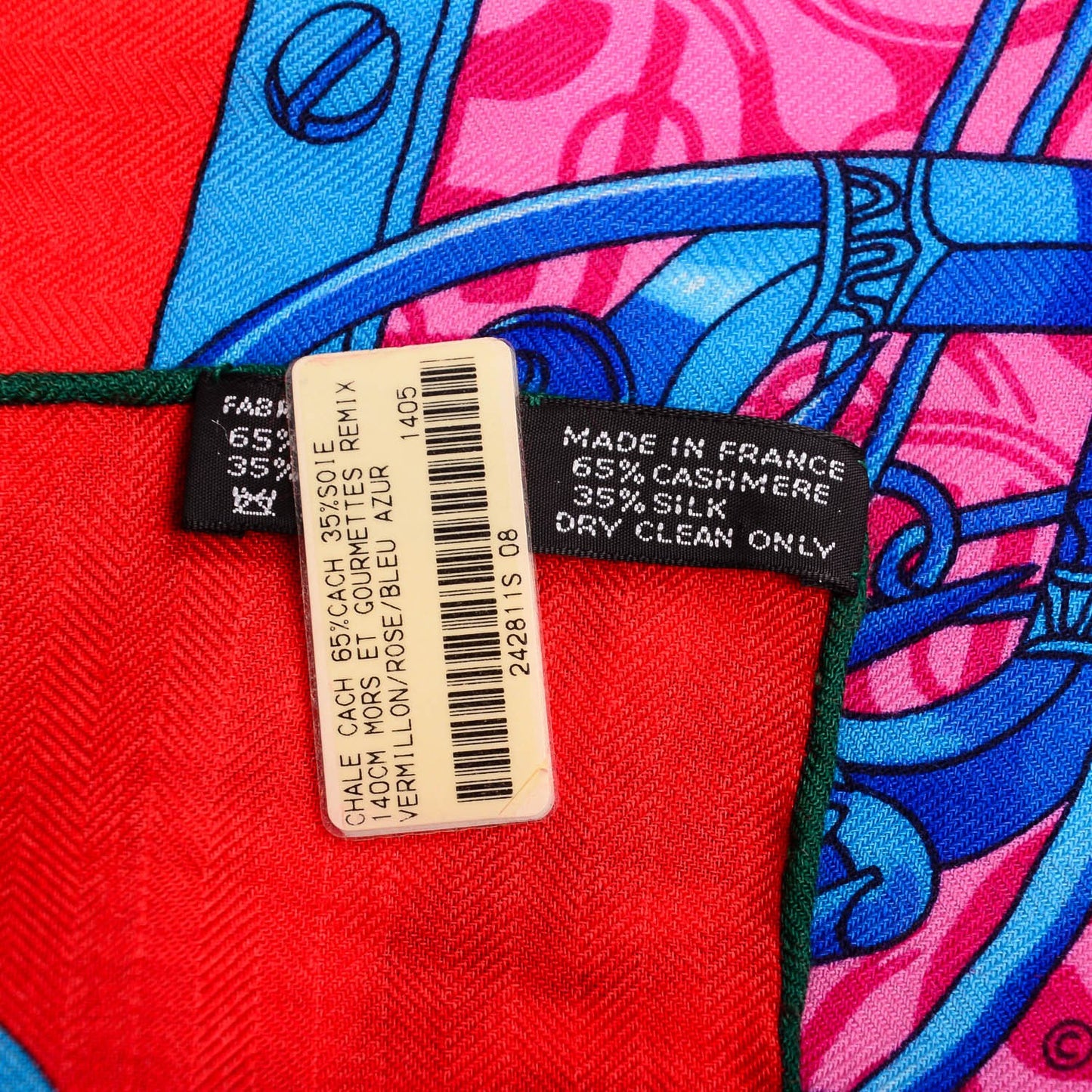 Cashmere Silk Mors Et Gourmettes Remix Shawl 140 Vermillon Rose Bleu Azur