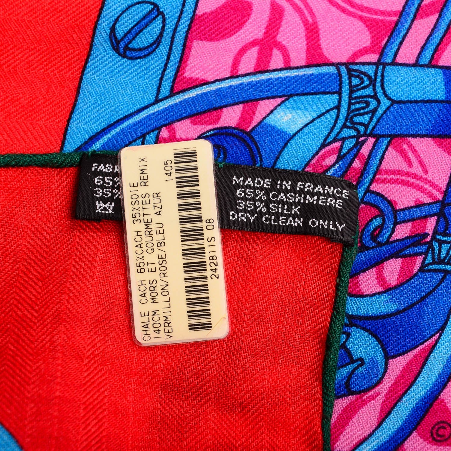 Hermes Cashmere Silk Mors Et Gourmettes Remix Shawl 140 Vermillon Rose Bleu Azur 5 of 6