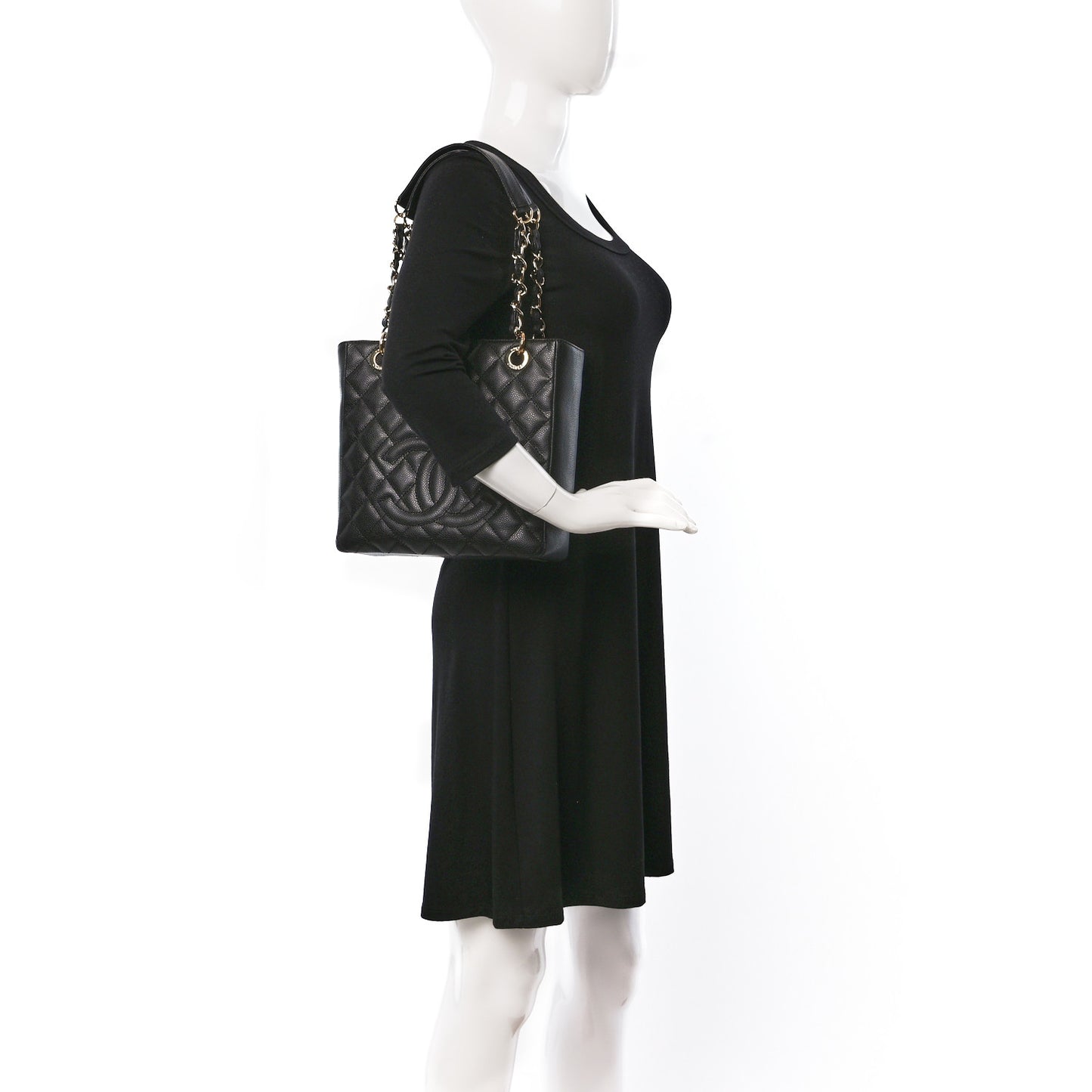 Caviar Quilted Petit Shopping Tote PST Black