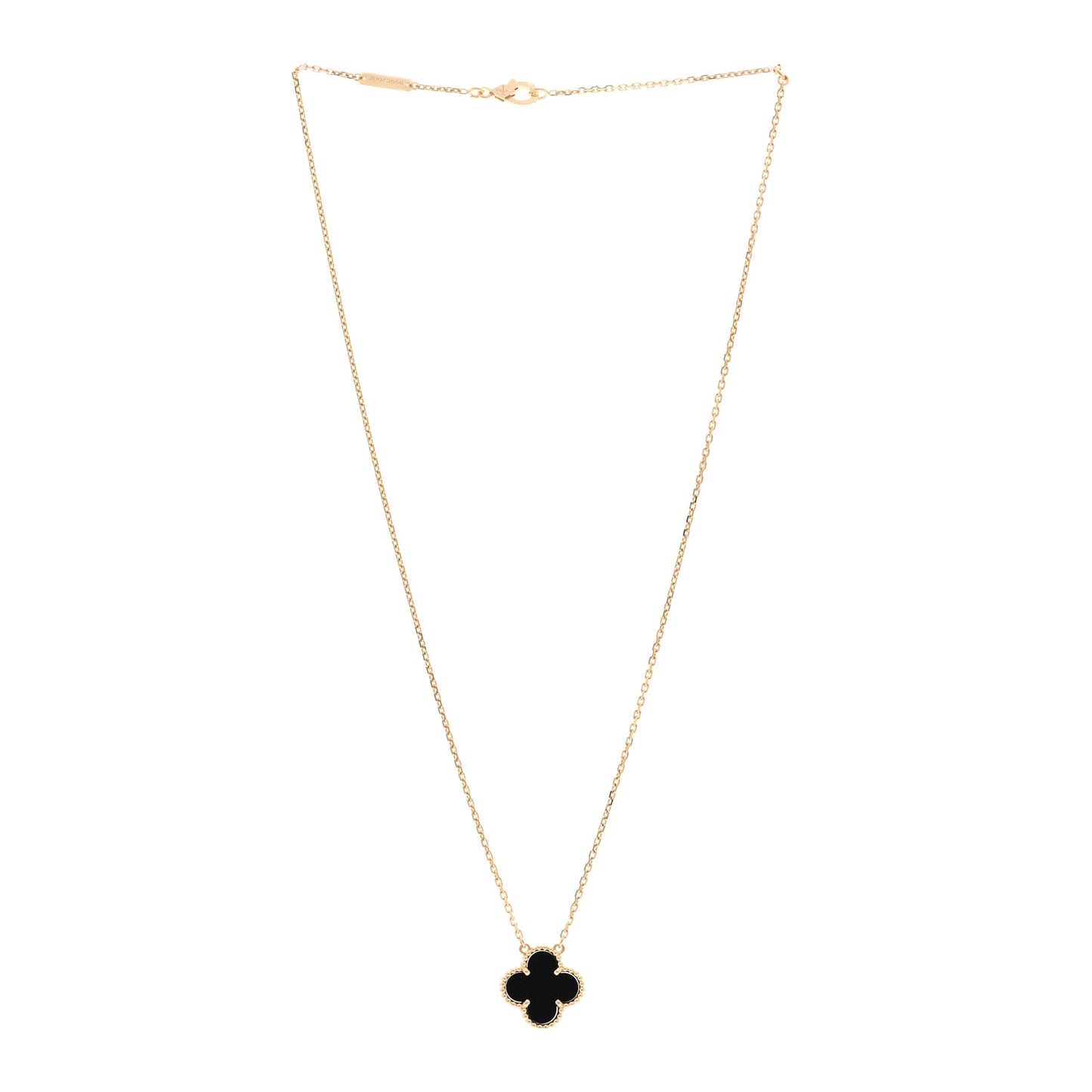 18K Yellow Gold Black Onyx Vintage Alhambra Pendant Necklace