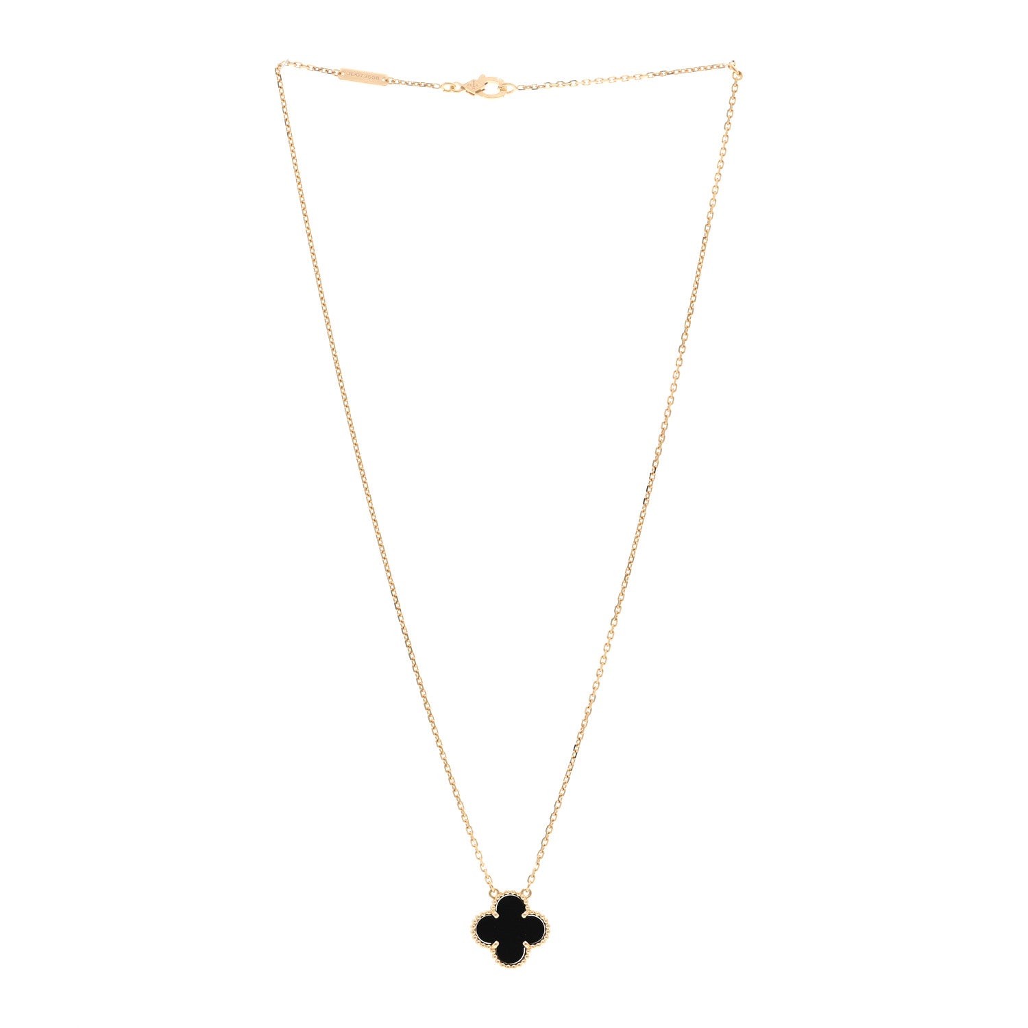 Van Cleef & Arpels 18K Yellow Gold Black Onyx Vintage Alhambra Pendant Necklace 3 of 6