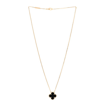 Van Cleef & Arpels 18K Yellow Gold Black Onyx Vintage Alhambra Pendant Necklace 3 of 6