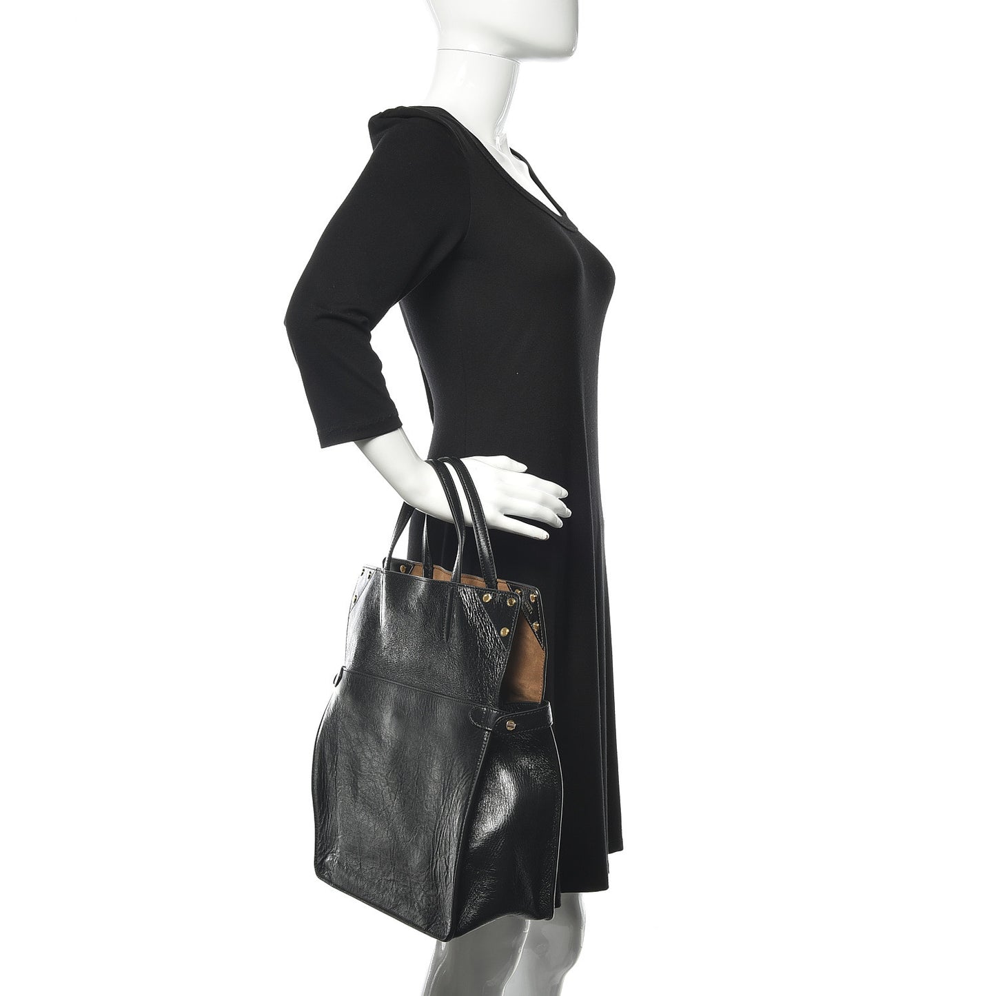 Agnello Old Shine Vitello Go Rain Large Flip Tote Black Marrone