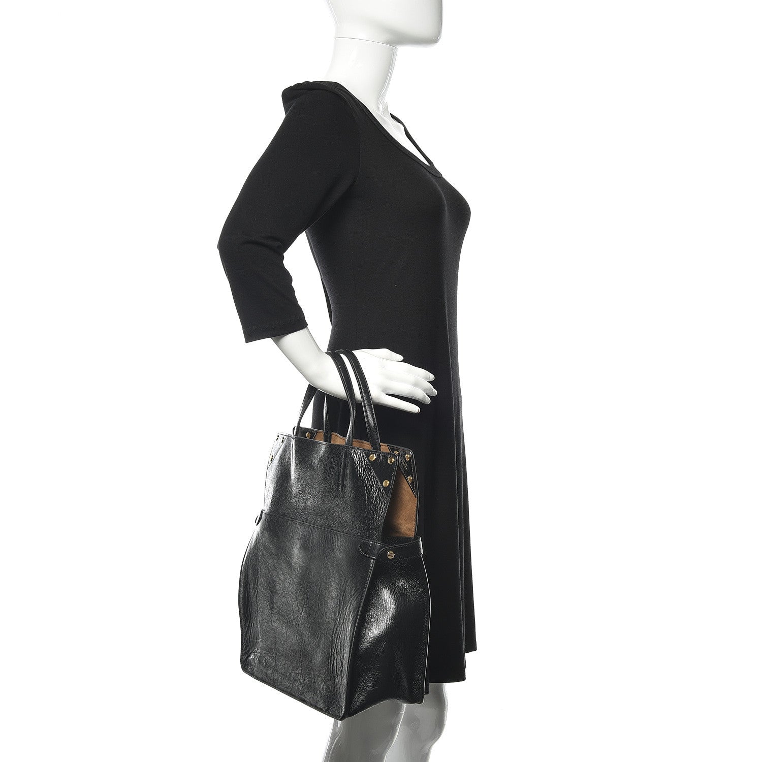 Fendi Agnello Old Shine Vitello Go Rain Large Flip Tote Black Marrone 2 of 8