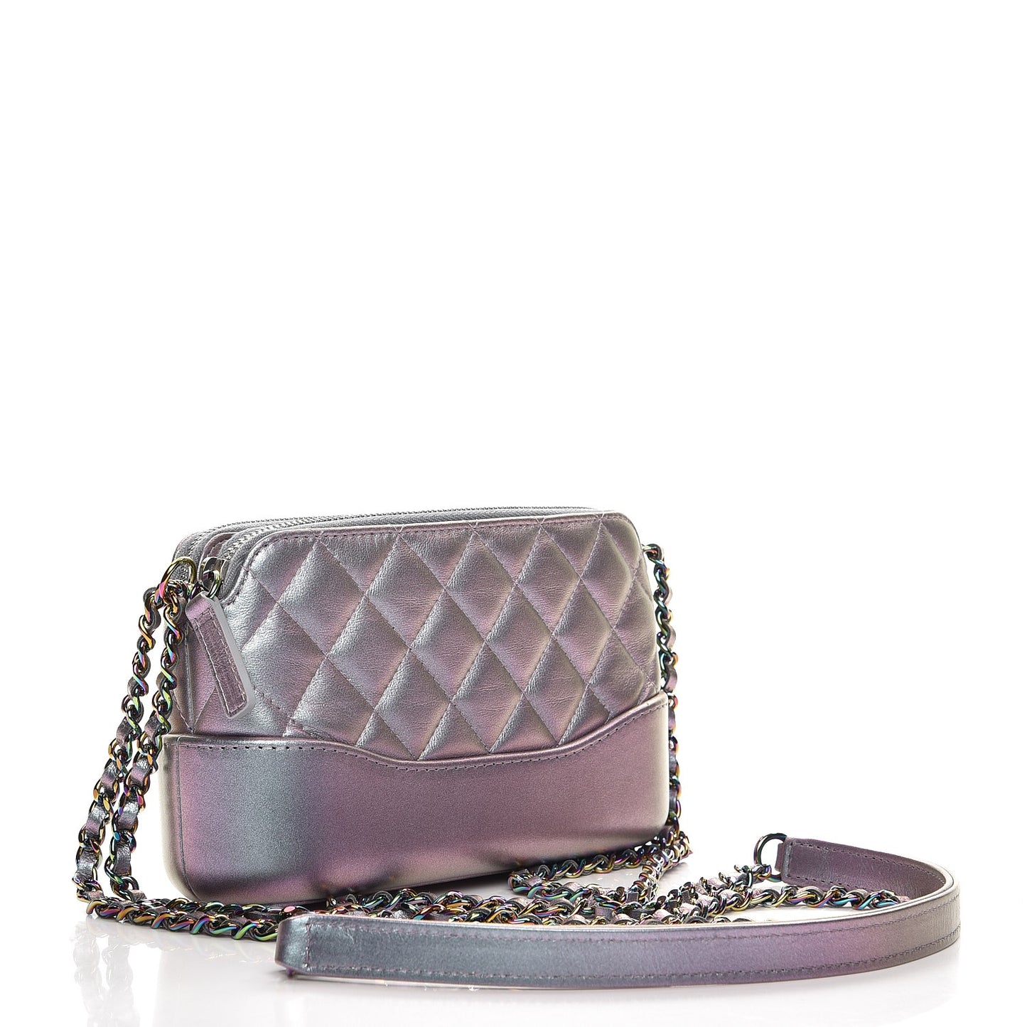 Iridescent Lambskin Calfskin Quilted Small Gabrielle Clutch With Chain Light Purple