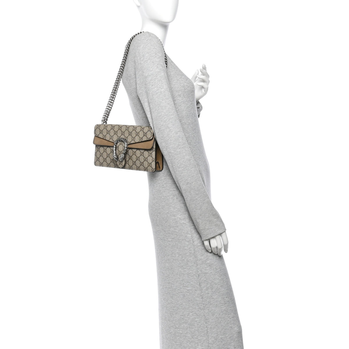 Gucci GG Supreme Monogram Suede Crystal Small Dionysus Shoulder Bag Beige Ebony Taupe 2 of 11